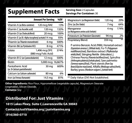 Biotin Tablets Nutrition Facts from Just Vitamins