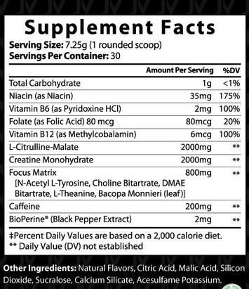 Just Vitamins Label for Lemonaide Flavored Pre-Workout