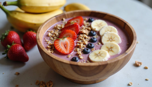 Deliciously Nutritious: Strawberry Banana Protein Smoothie Bowl with 100% Whey Boost