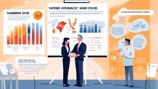 Create an image depicting a government official giving a presentation on updated guidance about Vitamin D and COVID-19. The scene should include visual aids like a chart showing Vitamin D levels, a CO