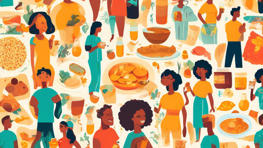 A balanced illustration of a diverse group of people in the US, with some taking Vitamin D supplements and others getting natural sunlight, surrounded by foods rich in Vitamin D like fish, eggs, and f